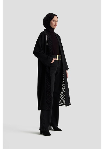 Armine Trend Zebra Desenli Salaş Kesim Cepli Hırka 25kt522 Siyah
