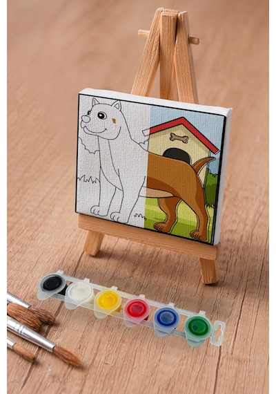 Sevimli Köpek Çocuk Eğitici Tuval Boyama Hobi Seti