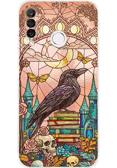 Printify Huawei P30 Lite İle Uyumlu Vitray Bilge Kuzgun Tasarımlı Şeffaf Silikon Kılıf Şeffaf