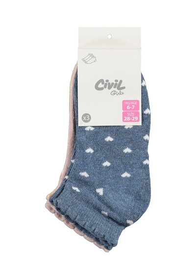 Civil Girls Kalp 3'lü 2-12 Yaş Kız Çocuk Patik Çorap Standart