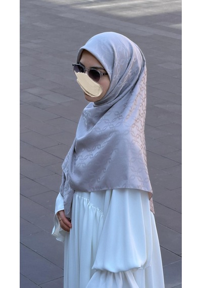 Qalortex Scarf Premium Jakarlı Mira B.boy Eşarp - Gümüş