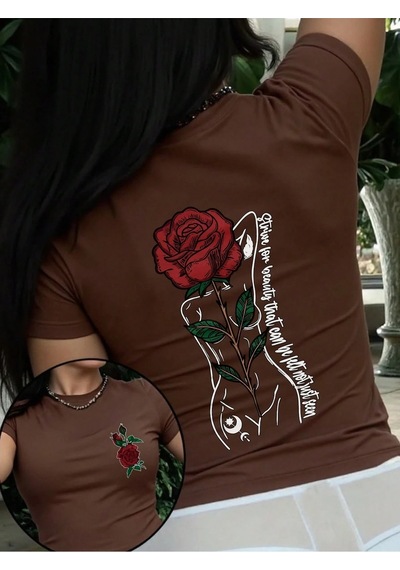 Flood Of Style Kadın Kahverengi Gül Kadın Baskılı Oversize