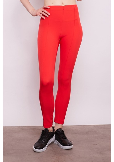 JUMENT Power Strech Likralı Dar Kesim Yüksek Bel Beli Lastikli Bilek Boy Kumaş Pantolon-mercan