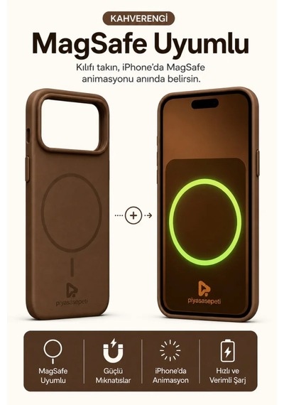 iPhone Uyumlu 17 Pro Max Aura Akıllı Magsafe Animasyonlu Silikon Kılıf Kahverengi
