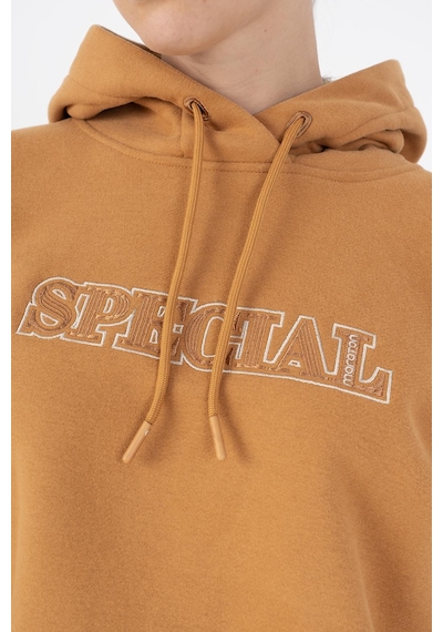 Maraton Oversize Kadın Bisiklet Yaka Karamel Sweatshirt Karamel