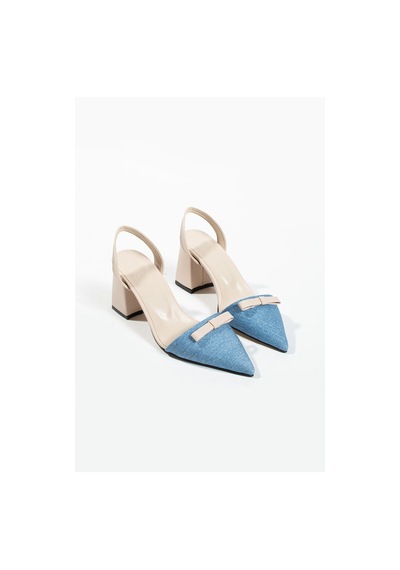 Duxal Shoes Werner Kadın Çift Renk Fiyonk Detay Topuklu Ayakkabı MAVİ