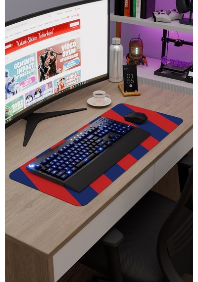 Kırmızı Lacivert 70x30 Xl Taraftar Gaming Oyuncu Mouse Pad Kaymaz Taban Büyük Fare Altlığı Şerit