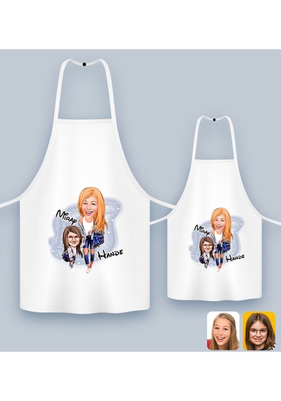 Bk Gift Kişiye Özel İkili Anne Kız Karikatürlü Mutfak Önlüğü Seti-2, Anneye , Anneler Günü leri