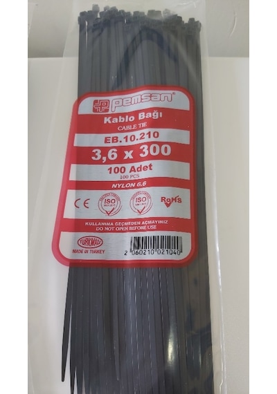 Pemsan 3.6X300 Plastik Cırt Kelepçe Kablo Bağı Siyah 100'Lu Paket