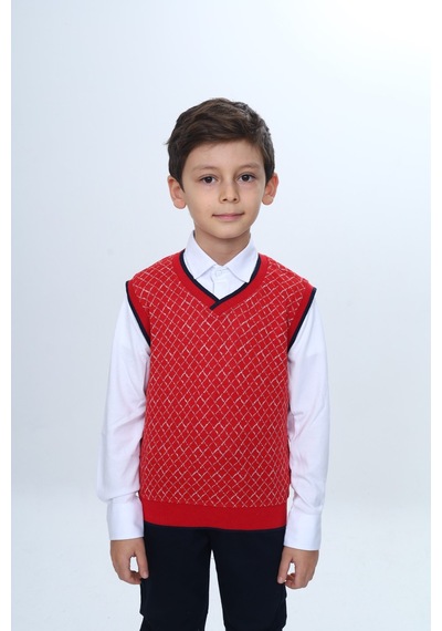 Toontoy Kids Toontoy Erkek Çocuk Regular Fit V Yaka Kare Desenli Okul Süveter - Garni & 2 İplik Kırmızı Toontoy Kids Toontoy Erkek Çocuk Regular Fit V Yaka Kare Desenli Okul Süveter - Garni & 2 İplik Kırmızı
