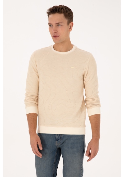 U.S. Polo Assn. Erkek Regular Fit Bisiklet Yaka Desenli Krem Sweatshirt 50308910-VR071