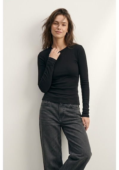 Elemge %95pamuk %5likra Vücuda Oturan Magic Fit Siyah Kadın Stretch Uzun Kollu T-shirt Compact Penye Esnek Basic Tişört Elastan Bluz