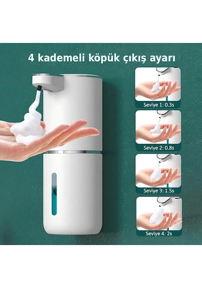 Vayomy Otomatik Köpük Sıvı Sabunluk Sensörlü Köpük Sabun Makinesi 380 Ml Usb Type-c Şarjlı Foamsmart Beyaz