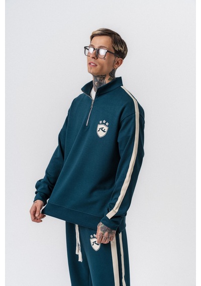 Respire Erkek Şerit Detaylı Yarım Fermuarlı Modal Sweatshirt Zümrüt