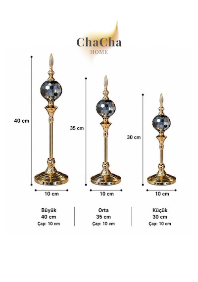 3'lü Gold Kristal Dekoratif Salon Konsol Masa Dekoru Lüks Ev Dekorasyon Aksesuarı 40-35-30 Cm Füme