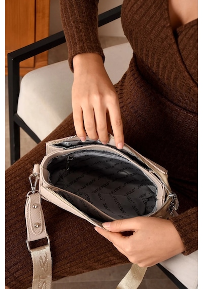 Just Polo Kadın Kabartma Baskılı El Ve Omuz Çantası Shopper Ekru