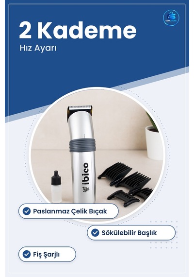 Saç Ve Sakal Tıraş Makinesi 2 Kademeli Hız Fişli Paslanmaz Çelik