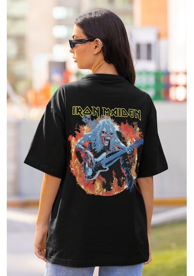 Tasarım Iron Maiden Müzik Grubu Sırt Baskılı Unisex Oversize Rock Siyah