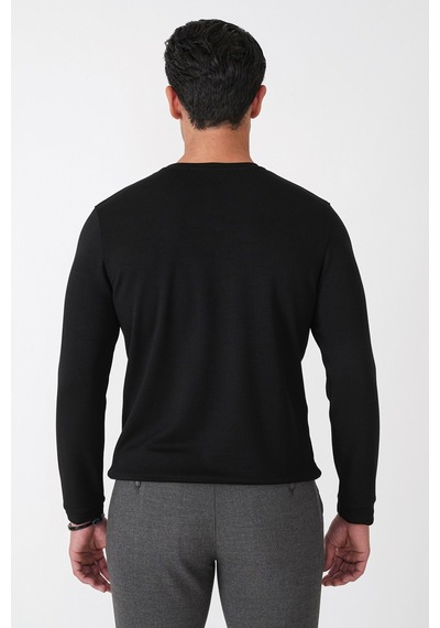 Efor Comfort Fit Omuz Modelli Uzun Kollu Esnek Pamuk Siyah Tişört Ts 933