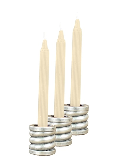Eskitme Mumluk Şamdan 3 Adet Tealight Ve İnce Mum Uyumlu Spiral Model - Gümüş Eskitme
