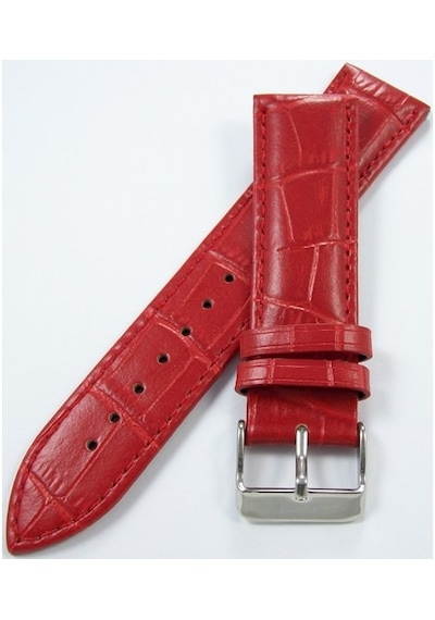 Kırmızı Deri Saat Kordonu 24Mm Saat Kayışı Dikişli Spor Kolçak