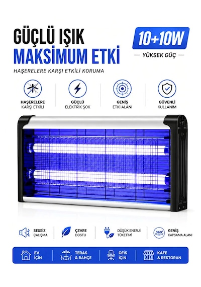 20w Elektrikli Uv Lamba Sinek Kovucu Sessiz İç Ve Dış Mekan Kullanımına Uygun 10w+10w Auhma