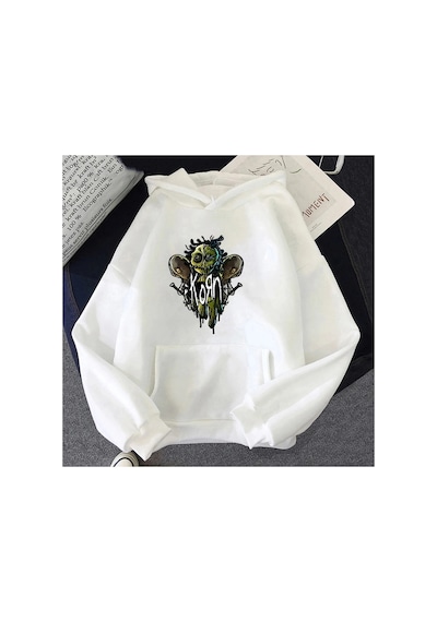 Tarzsokak Beyaz Unisex Korn Band Ağır Zihinsel Grafik Kapüşonlular Düzenli Fit