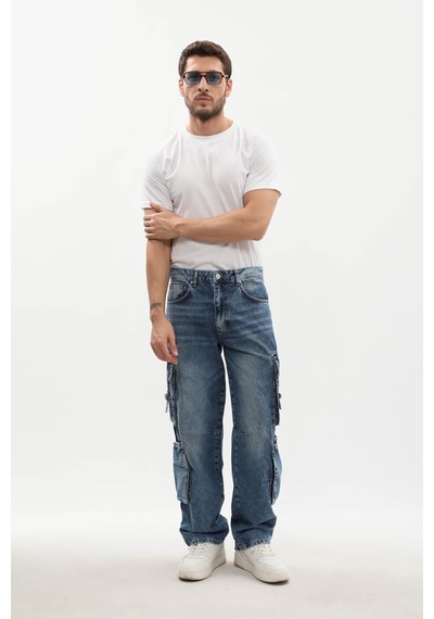 Banny Jeans Erkek Kargo Cepli Jean Pantolon Mavi