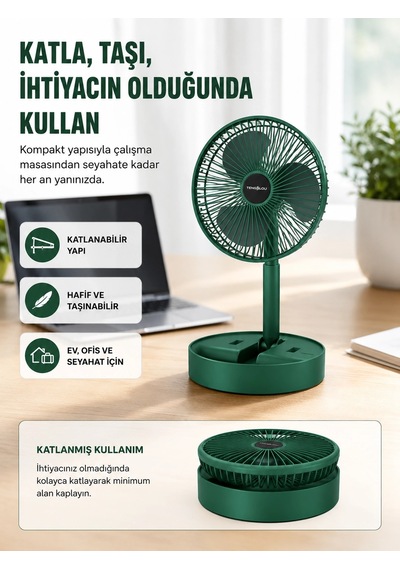 Zenvia Şarjlı Mini Fan Katlanabilir 3 Hız Ayarlı Taşınabilir Tasarımlı Znv2026