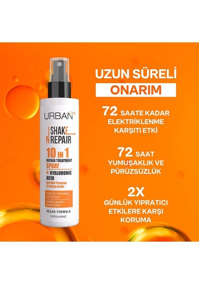 Shake N Repair 10-in-1 Onarıcı Etkili Durulanmayan Saç Bakım Spreyi, 200 Mililitre, Vegan