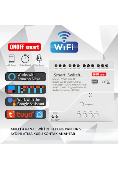 Tuya Destekli Akıllı Wifi+rf Modlu 4 Kanal Işık Anahtar Röle