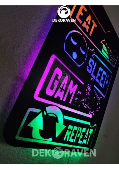Gamer Led Işıklı Tablo Eat-Sleep-Game-Repeat Gamer Led Işıklı Tablo Eat-Sleep-Game-Repeat