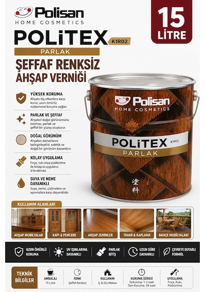 Polisan Politex Lüx Ahşap Verniği Renksiz/şeffaf 15 Litre