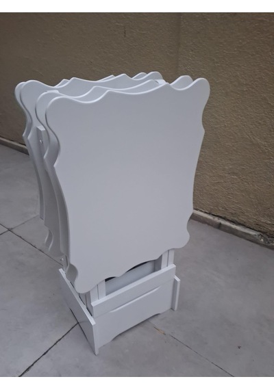 Zigon Çanta 90561 Sehpa Dikdörtgen Model Kayın Torna Parlak Beyaz Boya El Yapım Beyaz