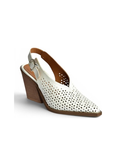 Fox Shoes Y654154703 Beyaz Hakiki Deri Kalın Topuklu Western Ayakkabı