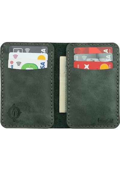 Twingold İsme Özel Dikey Mini Cüzdan - %100 Rainbow Deri - A010005 - Haki Haki