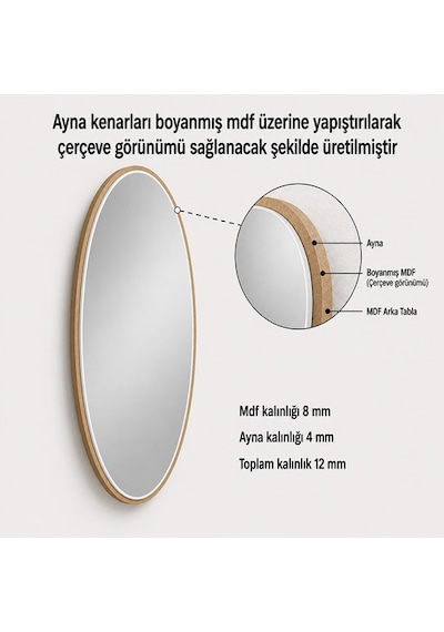 Modern Oval Boy Aynası 40x120 Cm İnce Çerçeveli Minimalist Dekoratif Duvar Aynası Gümüş