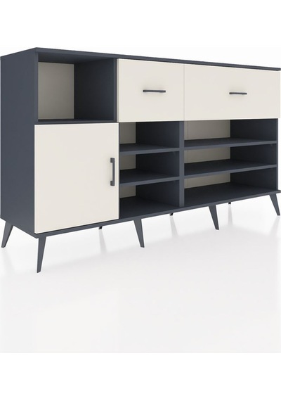 Hyperion Konsol 6 Raflı 2 Çekmeceli Tek Kapaklı 176x44x99 Antras Antrasit-aytaşı Hyperion Konsol 6 Raflı 2 Çekmeceli Tek Kapaklı 176x44x99 Antras Antrasit-aytaşı