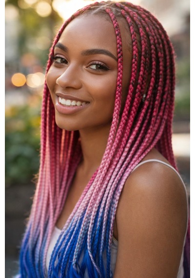 Caş Dekorasyon Koyu Pembe Üç Renk Ombreli Afrika Örgüsü Box Braid Sentetik Saç 60cm 100gr Koyu Pembe