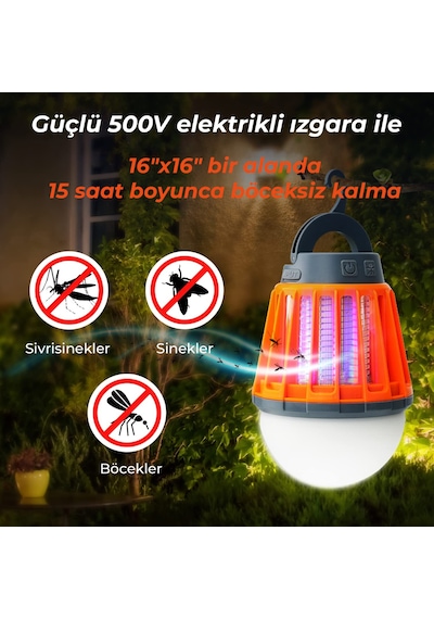 Bix Kl-01 Sivrisinek Kovucu Elektrikli Şarj Edilebilir Lamba - Turuncu