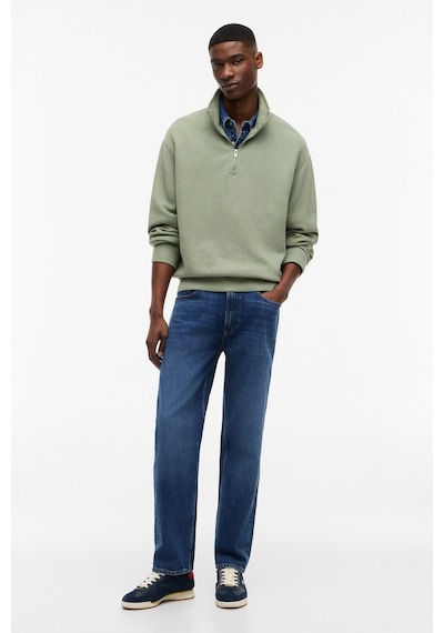Tommy Hilfiger Relaxed Waffle Label Half Zip Erkek Yeşil Sweatshirt-16109