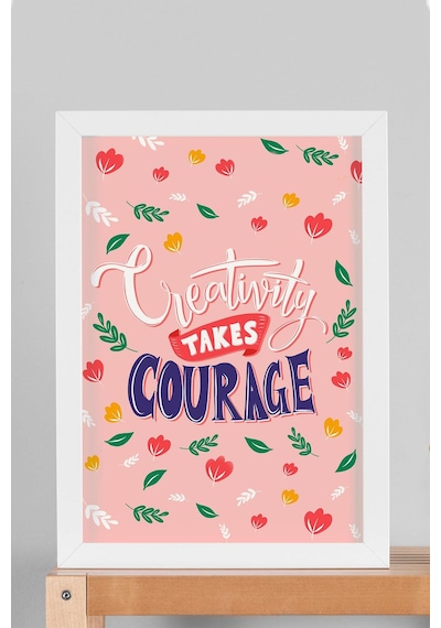 Creativity Takes Courage Çerçeveli Tablo - Yaratıcılık Cesaret İster Yazılı Motivasyon Poster Tablo
