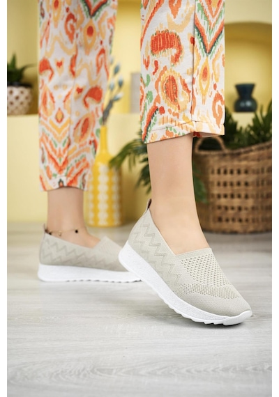 Nesil Shoes Aky 055 Krem Triko Yazlık Kadın Ayakkabı