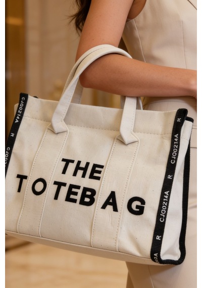 Ents Krem Kanvas Kadın Tote Bag Büyük Boy Günlük Omuz Ve Plaj Çantası beyaz