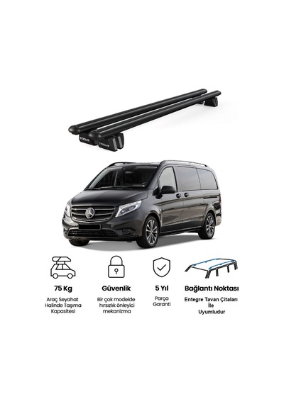 Pençe Mercedes-benz Vito W447 2014 Ve Sonrası Uyumlu Siyah Ara Atkı 135cm Port Bagaj Tavan Barı