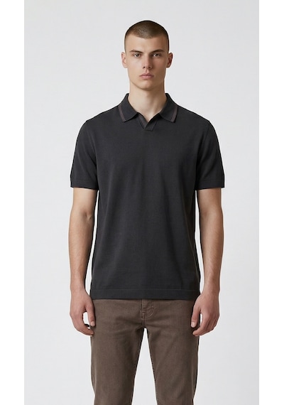 Erkek Coonless Yakalı Siyah Triko Tshirt