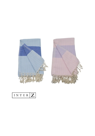 INTERZ 2'li Set Peştemal Plaj Havlusu , %100 Pamuk Mavi - Pembe