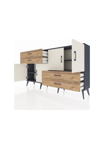 Arges Konsol 3 Raflı 4 Çekmeceli 4 Kapaklı 176x30x99 Antrasit-ayt Antrasit-aytaşı/çam Arges Konsol 3 Raflı 4 Çekmeceli 4 Kapaklı 176x30x99 Antrasit-ayt Antrasit-aytaşı/çam