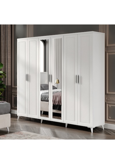Paris 6 Kapaklı Komple Mdf Beyaz Gardırop