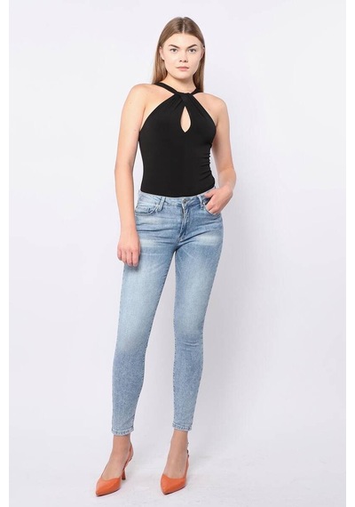 Kadın Skinny Fit Esnek Pantolon Açık Mavi 001